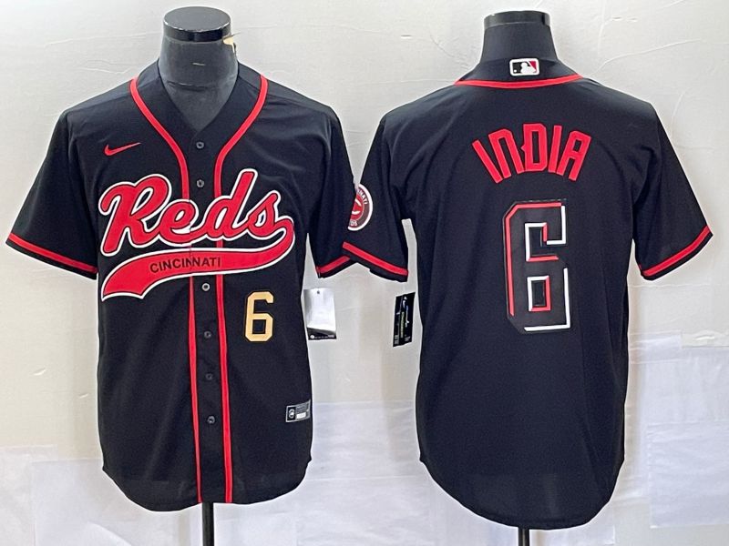 Men Cincinnati Reds #6 India Black Co Branding Nike Game MLB Jersey style 2